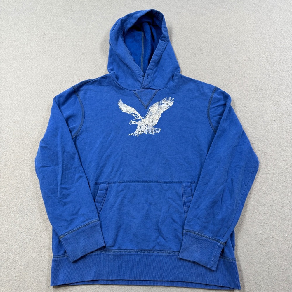 American Eagle‎ Hoodie Men's Large Blue Eagle Logo Athletic Fit Pullover Sporty